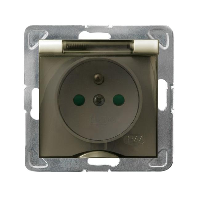 IMPRESJA Gniazdo bryzgoszczelne z uziemieniem IP-44 z przesłonami torów prądowych wieczko przezroczy