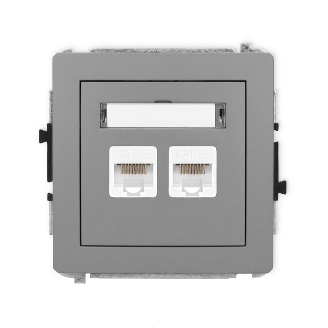 DECO Gniazdo podwójne komputerowe 2xRJ45, kat. 5e, 8-stykowy szary mat 27DGK-2 KARLIK