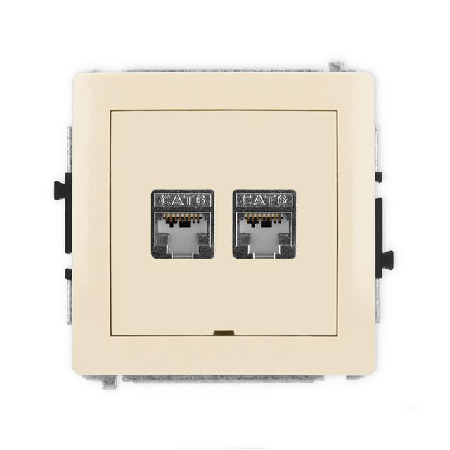 DECO Mechanizm gniazda komputerowego podwójnego 2xRJ45, kat. 6, ekranowany, 8-stykowy, bez pola opis