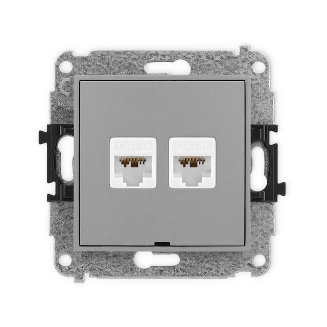 ICON Mechanizm gniazda komputerowego podwójnego 2xRJ45, kat. 6A, 8-stykowy, bez pola opisowego szary