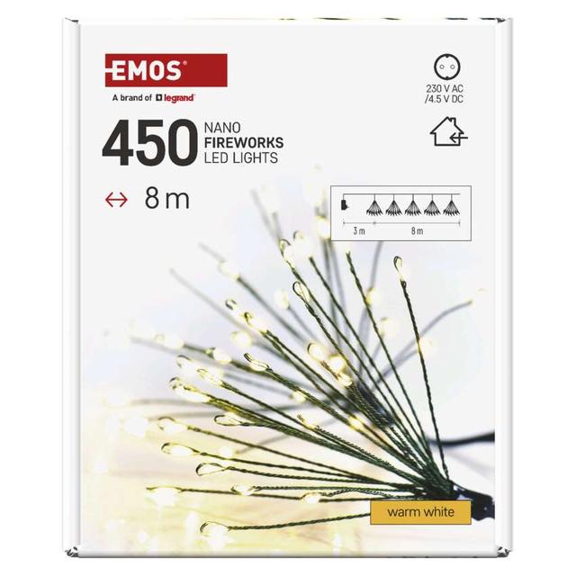 Lampki świąteczne nano łezki frędzle 450 LED 8 m ciepła biel IP20 timer D3AW11 EMOS