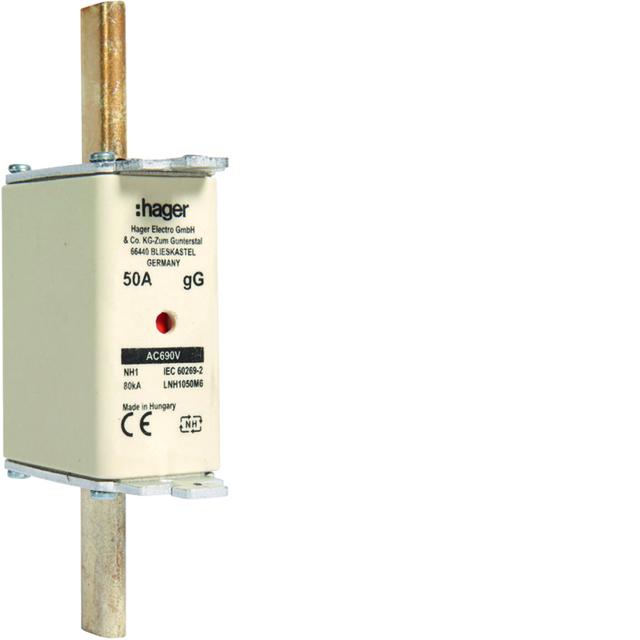 Wkładka bezp. nożowa NH1 wsk.podw. uchwyt nieiz. gG 50A 690 VAC LNH1050M6 HAGER