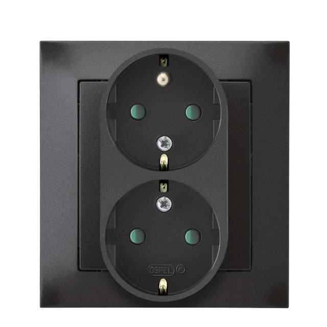 IMPRESJA Gniazdo podwójne z uziemieniem schuko z przesłonami torów prądowych, kompletne z ramką - ko