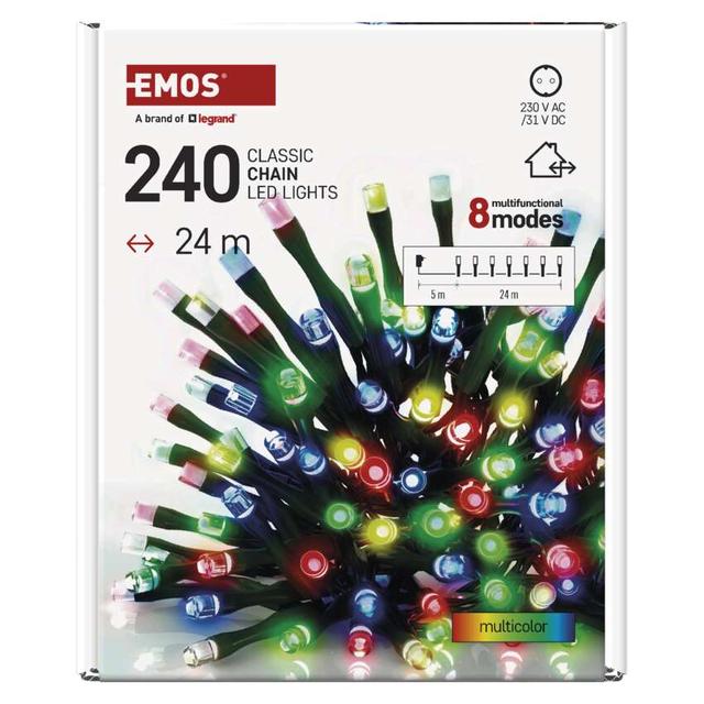 Lampki choinkowe Classic 240 LED 24m multikolor ziel. przew. IP44 8 programów timer D4AM25 EMOS