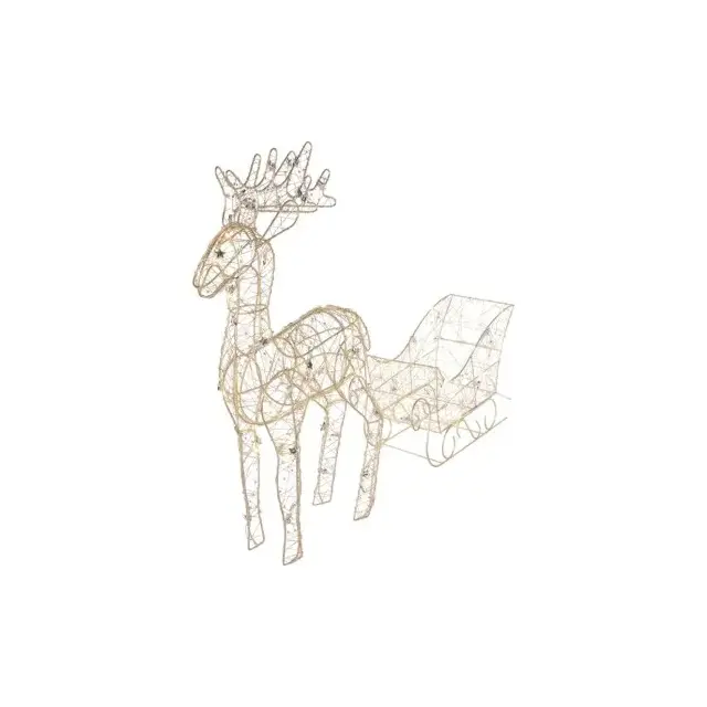 Dekoracje -  50 LED renifer z saniami, 47 cm, złoty, 3x AA  ciepła biel, IP20, timer