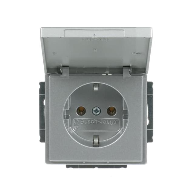 FUTURE Gniazdo SCHUKO z klapką Blokada klapki w pozycji otwartej aluminiowo srebrny 2CKA002018A1487 ABB