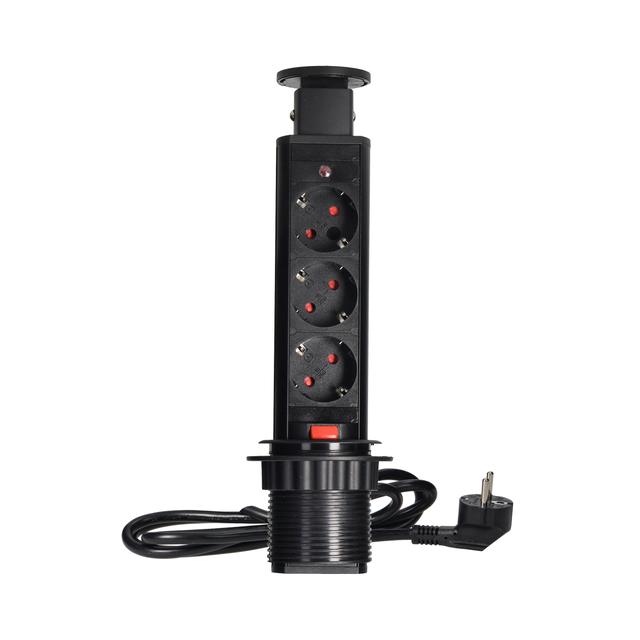 Gniazdo meblowe O6cm wysuwane z blatu z blokadą i przewodem 1,8m 3x2P+Z (Schuko) czarne OR-AE-1347(G