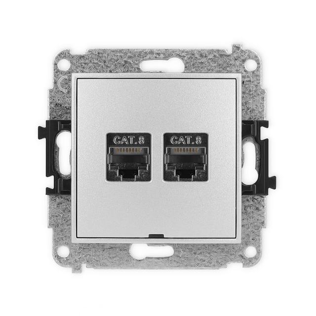 ICON Mechanizm gniazda komputerowego podwójnego 2xRJ45, kat. 8, ekranowany, 8-stykowy, bez pola opis