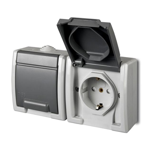 GNT AQUANT gniazdo 2x2P+Z schuko szare IP55