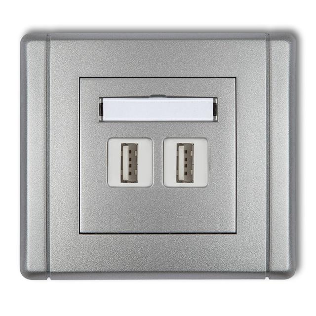 FLEXI Gniazdo podwójne 2xUSB A-A 2.0 srebrny metalik