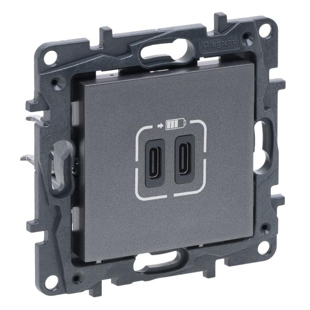 Niloe Step - gniazdo podwójne USB 2xUSB C, 3 A- kolor stalowy, Legrand