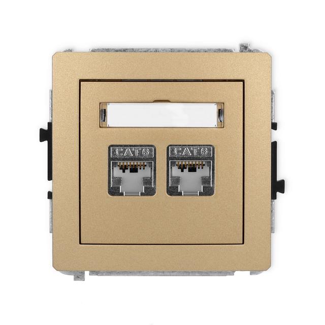 DECO Mechanizm gniazda komputerowego podwójnego 2xRJ45, kat. 6, ekranowany, 8-stykowy złoty metalik