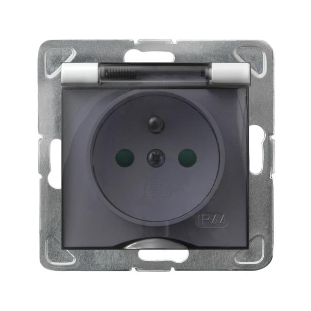IMPRESJA Gniazdo bryzgoszczelne z uziemieniem IP-44 z przesłonami torów prądowych wieczko przezroczy