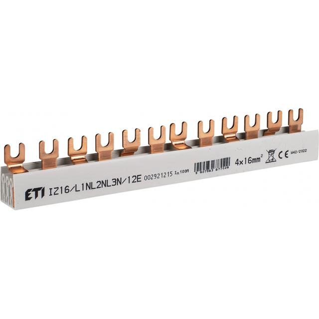 Szyna łączeniowa widełkowa 4P 100A 16mm2 (12mod.) IZ16/L1NL2NL3N/12 002921215 ETI