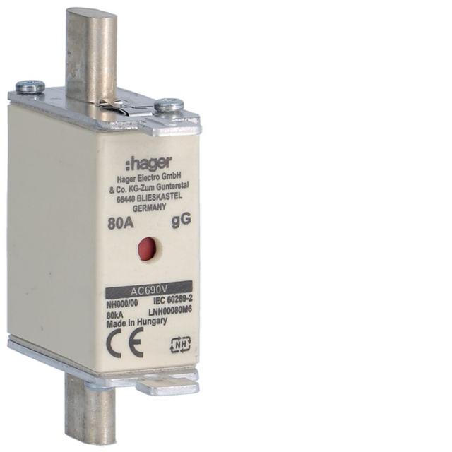 Wkładka bezp. nożowa NH00 wsk.podw. uchwyt nieiz. gG 80A 690VAC LNH00080M6 HAGER