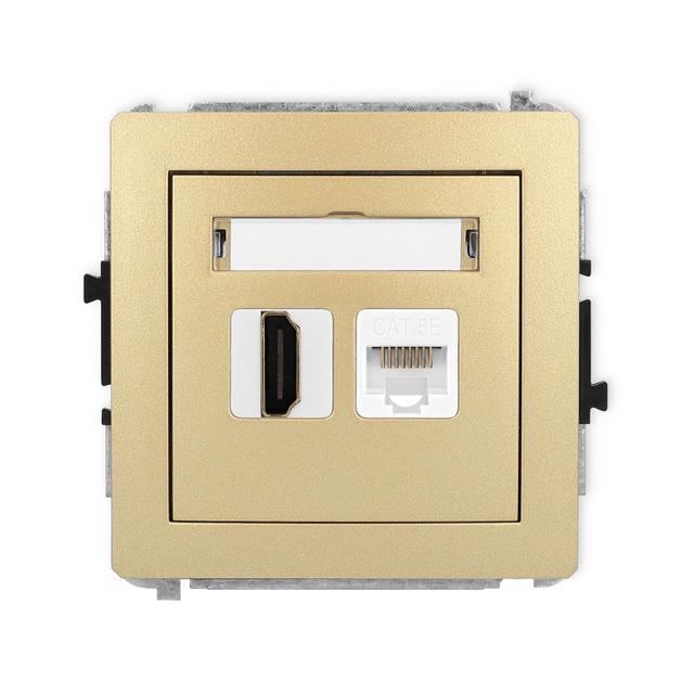 DECO Gniazdo pojedyncze HDMI 2.0, 4K + gniazda komp. poj. 1xRJ45, kat. 5e, 8-stykowy złoty 29DGHK 29DGHK-45e KARLIK