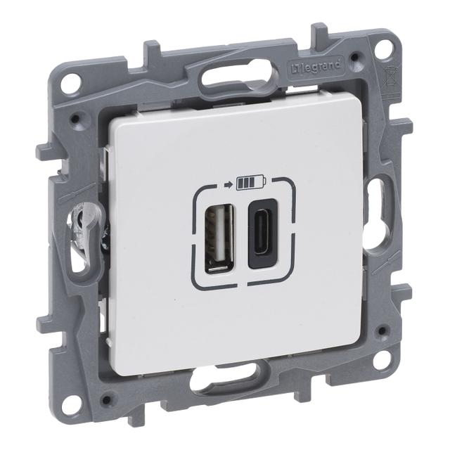 NILOE SELECTION - GNIAZDO 2 X USB TYP A+C - 3 A PERŁA, Legrand