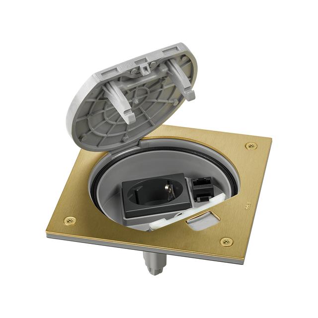 Simon Connect Wkład z pokrywą z gn. schuko+RJ45 kat.6 UTP mosiądz