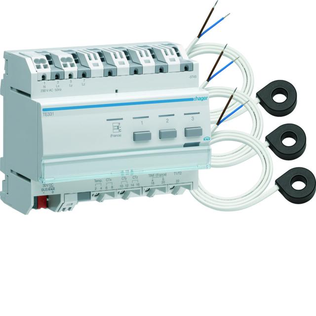 KNX system Wskaźnik zużycia energii z 3 przekładnikami TE332 HAGER