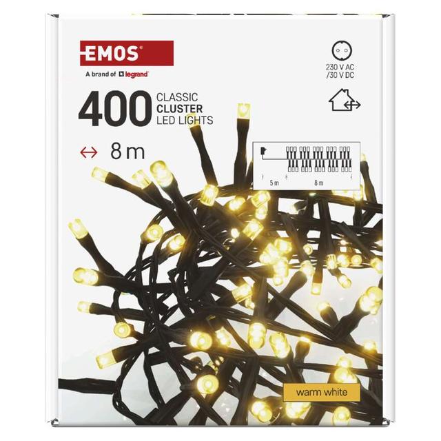 Lampki choinkowe LED Classic Cluster jeżyk 400 LED 8m ciepła biel IP44 timer D4BW02 EMOS