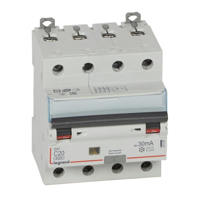 Wyłącznik Różnicowo-Nadprądowy 4P 20A C 0,03A Typ AC P314 DX3 411187 LEGRAND