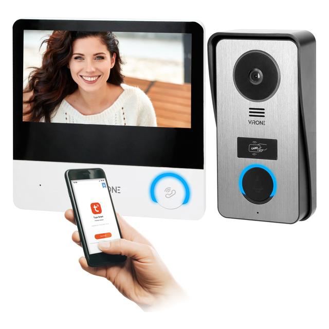 Zestaw wideodomofonowy, bezsłuchawkowy, monitor dotykowy 7" LCD, Wi-Fi + APP na telefon, z gniazdem