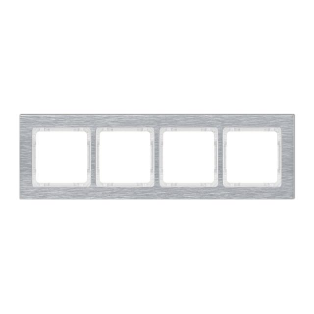 DECO Ramka uniwersalna poczwórna - aluminium szczotkowane (ramka: srebrna; spód: biały) srebrny