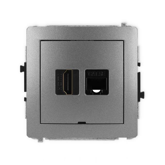 DECO Gniazdo pojedyncze HDMI 2.0, 4K + gniazda komp. poj. 1xRJ45, kat. 5e, 8-stykowy, bez pola opisowego grafitowy 11DGHKBO 11DGHKBO-45e KARLIK