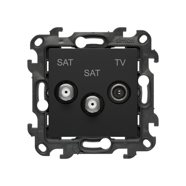 Simon 24 Gniazdo antenowe satelitarne podwójne SAT-SAT-R-TV czarny mat NASK2.01/49