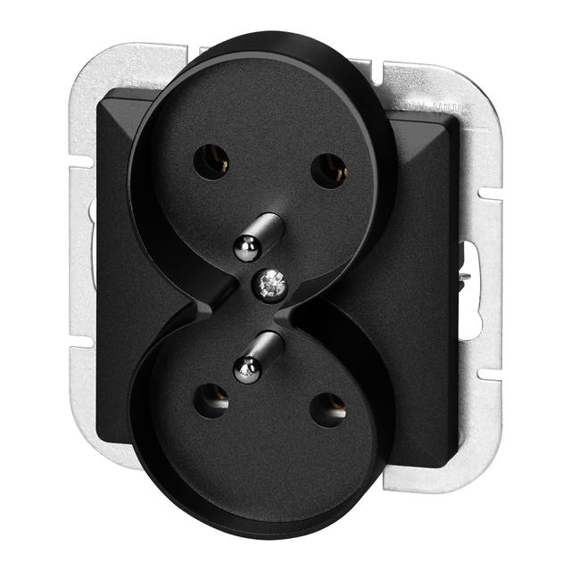 Gniazdo podwójne podtynkowe 2x2P+Z Pearl, 16A, 250V, PT-6 PR, czarny
