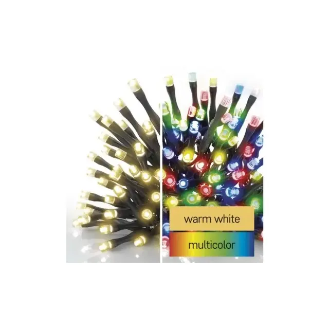 Lampki choinkowe 100LED 10m, 2 w 1 ciepła biel lub multikolor, czarny, 8 programów, IP44