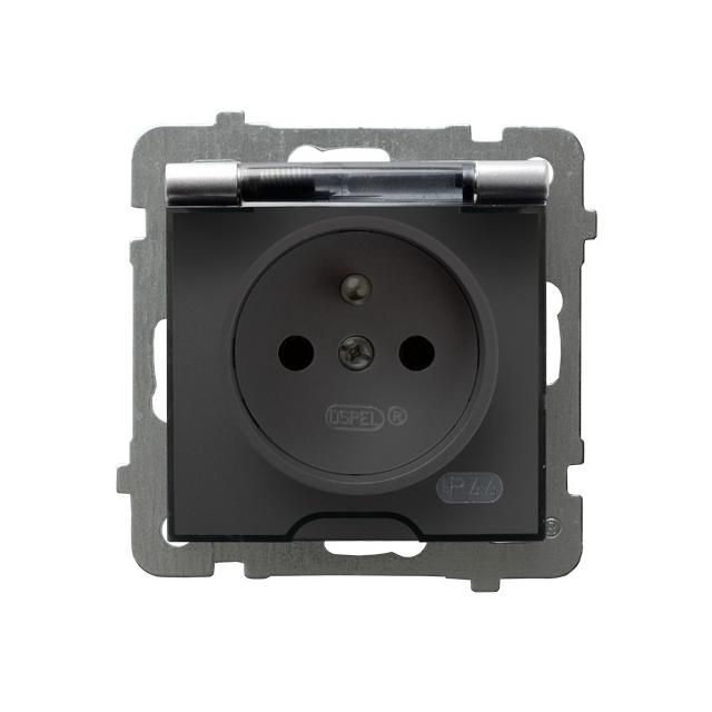 AS Gniazdo bryzgoszczelne z uziemieniem IP-44 wieczko przezroczyste - kolor srebro