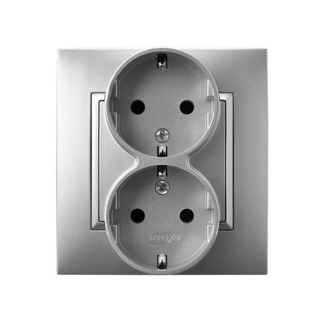 ARIA Gniazdo podwójne z uziemieniem schuko kompletne z ramką - kolor srebro