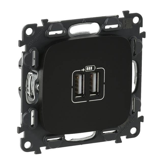 VALENA ALLURE - GNIAZDO ŁADOWANIA USB PODWÓJNE CZARNE, Legrand
