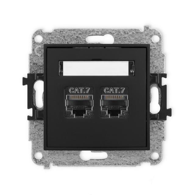 ICON Mechanizm gniazda komputerowego podwójnego 2xRJ45, kat. 7, ekranowany, 8-stykowy czarny mat