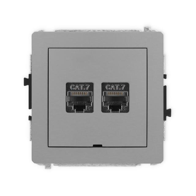 DECO Mechanizm gniazda komputerowego podwójnego 2xRJ45, kat. 7, ekranowany, 8-stykowy, bez pola opis