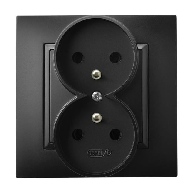 ARIA Gniazdo podwójne z uziemieniem kompletne z ramką - kolor czarny metalik