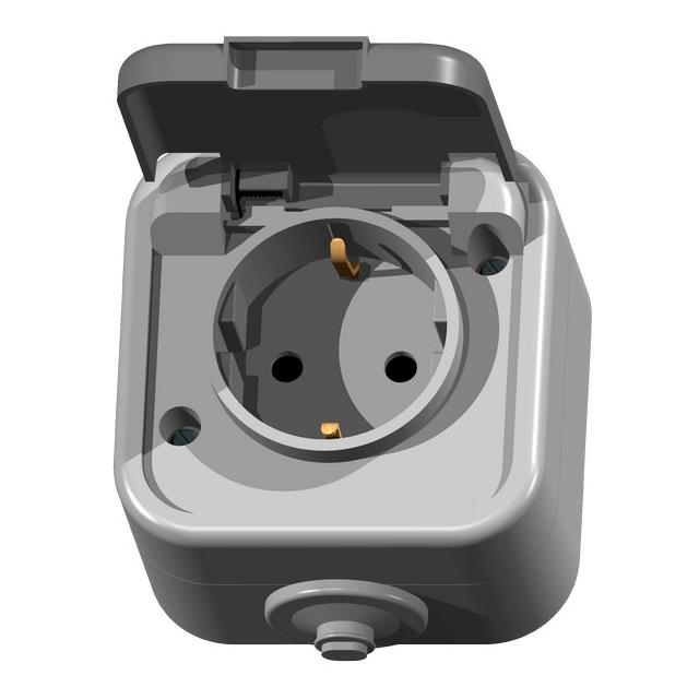 DELFINA Gniazdo pojedyncze z uziemieniem schuko wieczko w kolorze wyrobu - kolor szary