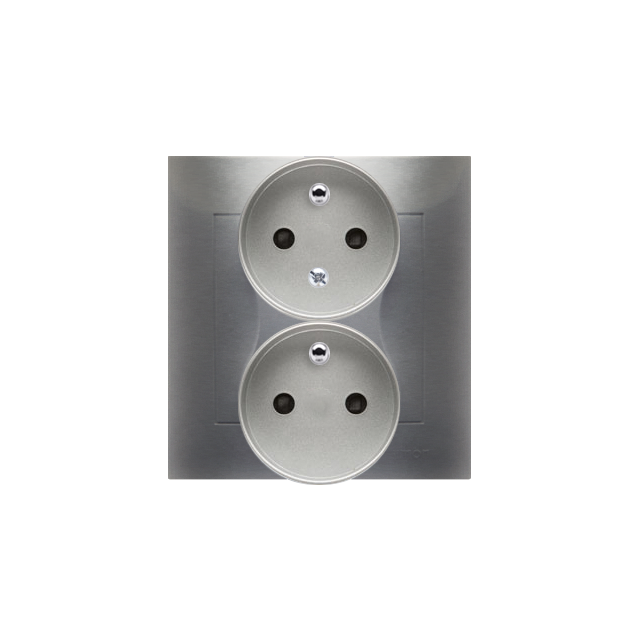 Simon 54 Gniazdo z/u podwójne z f. niezm. faz z przesłonami 16A z. śrubowe. monoblok srebrny mat