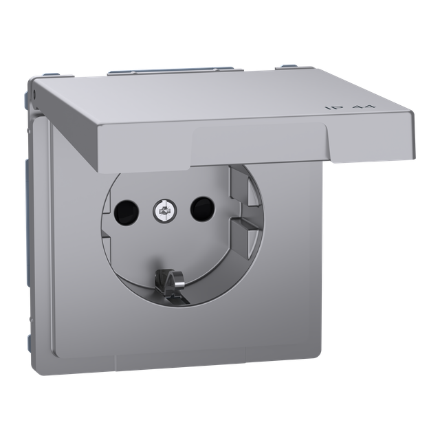 SCHUKO gniazdko elektryczne, w. hng.lid, IP44, zamknięty., screwl. term., ss., Sys.Des.