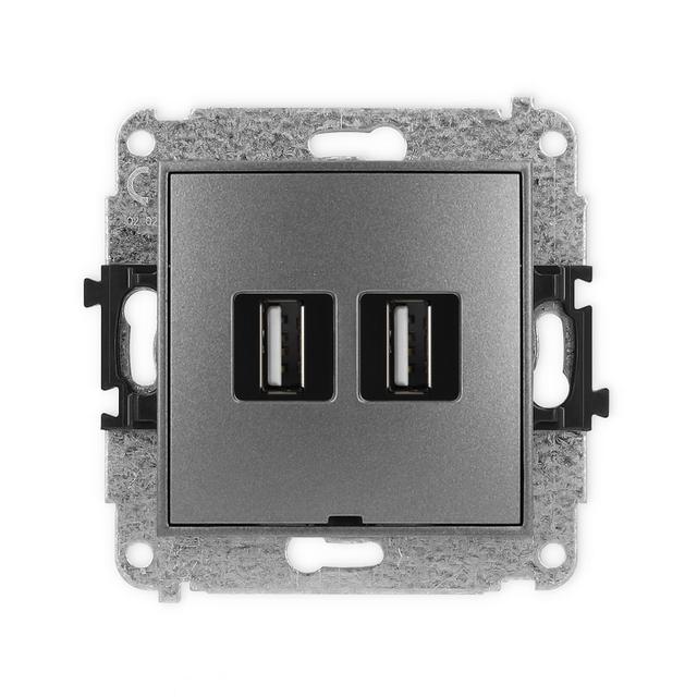 MINI Gniazdo podwójne 2xUSB A-A 2.0, bez pola opisowego grafitowy 11MGUSBBO-2 KARLIK