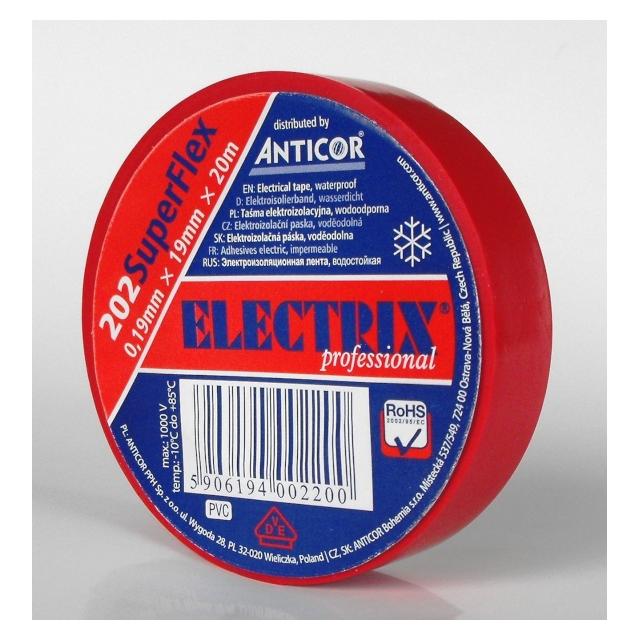 ELECTRIX 202 SuperFlex taśma elektroizolacyjna PCW 0,19 mm x 19 mm x 20 m czerwona