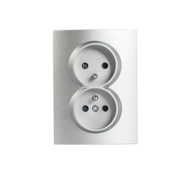 LOGI Gniazdo podwójne kompletne śrubowy Srebrny 16A 250V 021261143 25212 KANLUX