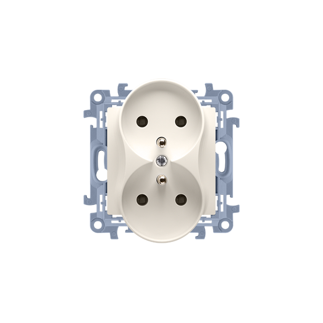 Simon 10 Gniazdo z/u podwójne z przesłonami 16A z. śrub. krem
