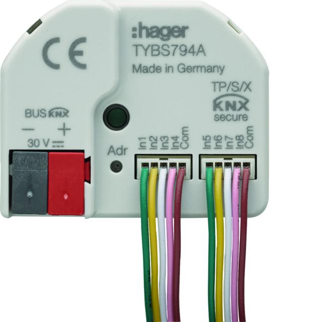 KNX e/s secure Wejście przyciskowe z wyjściem sterującym LED, 4-we + 4-wy TYBS794A HAGER