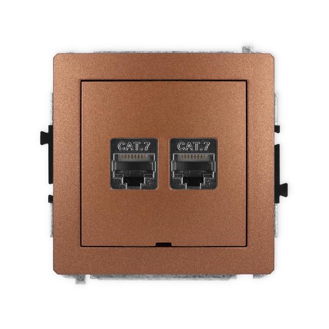 DECO Mechanizm gniazda komputerowego podwójnego 2xRJ45, kat. 7, ekranowany, 8-stykowy, bez pola opis