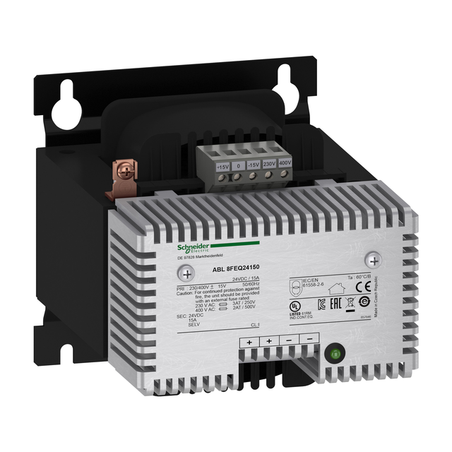 Phaseo zasilacz prostujący i filtrujący 1 lub 2 fazowy 400 V AC 24 V 15 A ABL8FEQ24150 Schneider