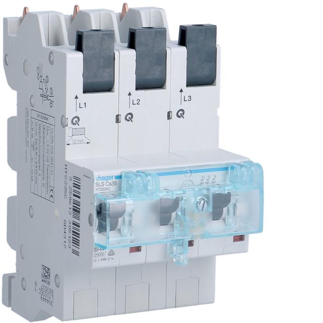 MCB SLS Wyłącznik nadprądowy selektywny 3P Cs 35 A szyny Cu 40-12x5/10mm HTS335C HAGER
