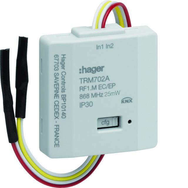 KNX q/e/s 2-kanałowe wejście przyciskowe na baterie jasnoszary TRM702A HAGER