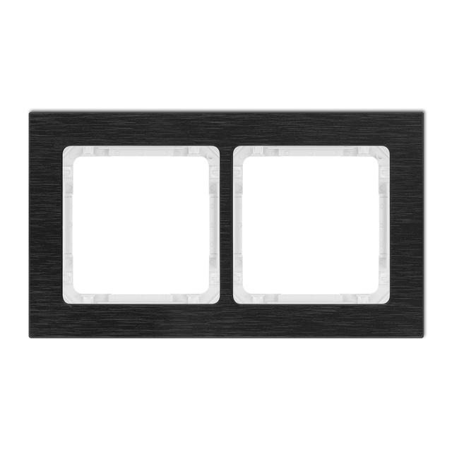 DECO Ramka uniwersalna podwójna - aluminium szczotkowane (ramka: czarna; spód: biały) czarny